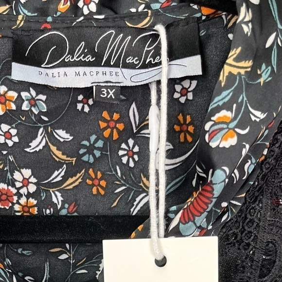 DALIA Macphee Floral Pleated Long Sleeve‎ Midi Dress Black Size 3x New - Picture 6 of 15